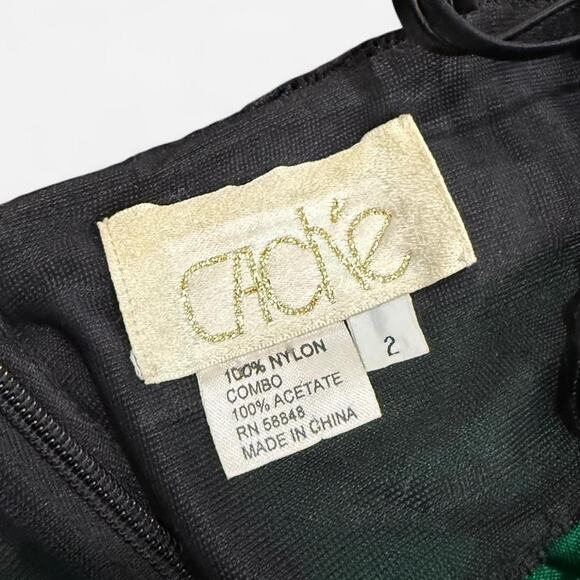 VTG Y2K Cache Dark Green & Black Mesh Crochet Beaded Formal Maxi Dress 2/XS - Picture 7 of 7